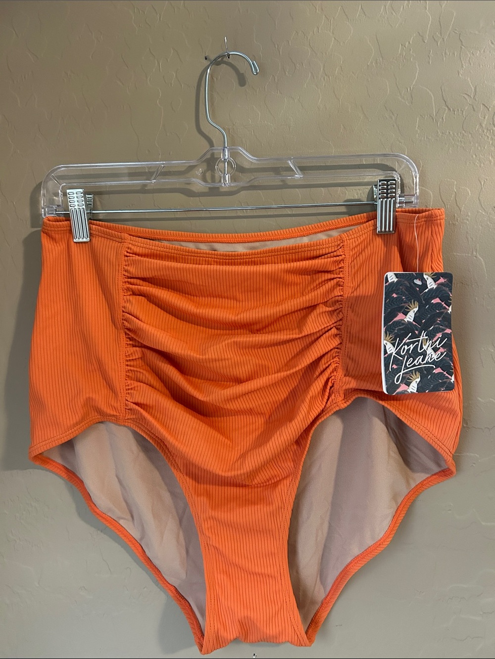 Kortni Jeane High-Waist Ribbed Swim Bottoms in Orange
